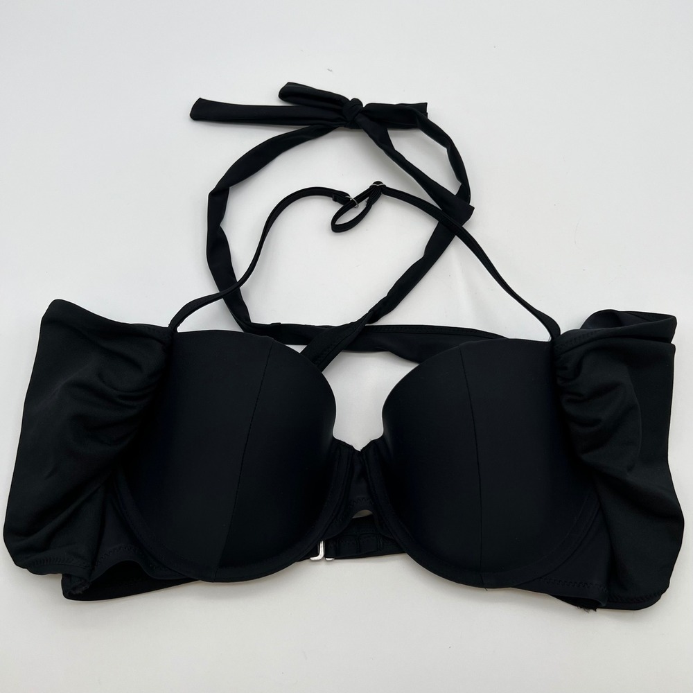 OLD NAVY Bikini Top Women Large Black Ruffle Halter Underwire Swim Top Pool NWT‎